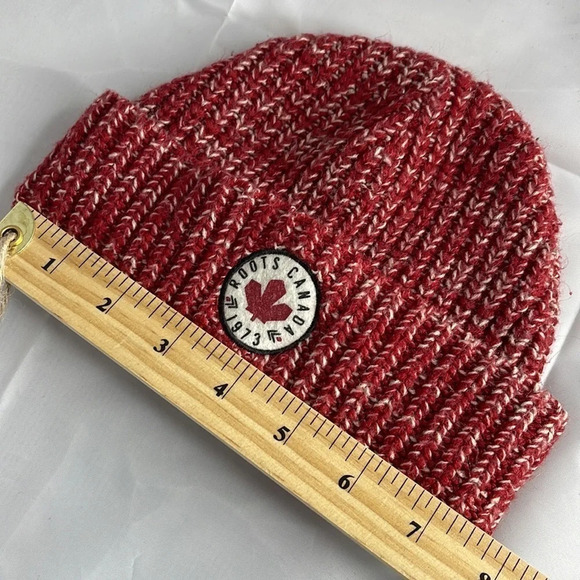 ROOTS Kids Fisherman Cuff Beanie Red White Marled Ribbed Knit Toque OS - Picture 6 of 7